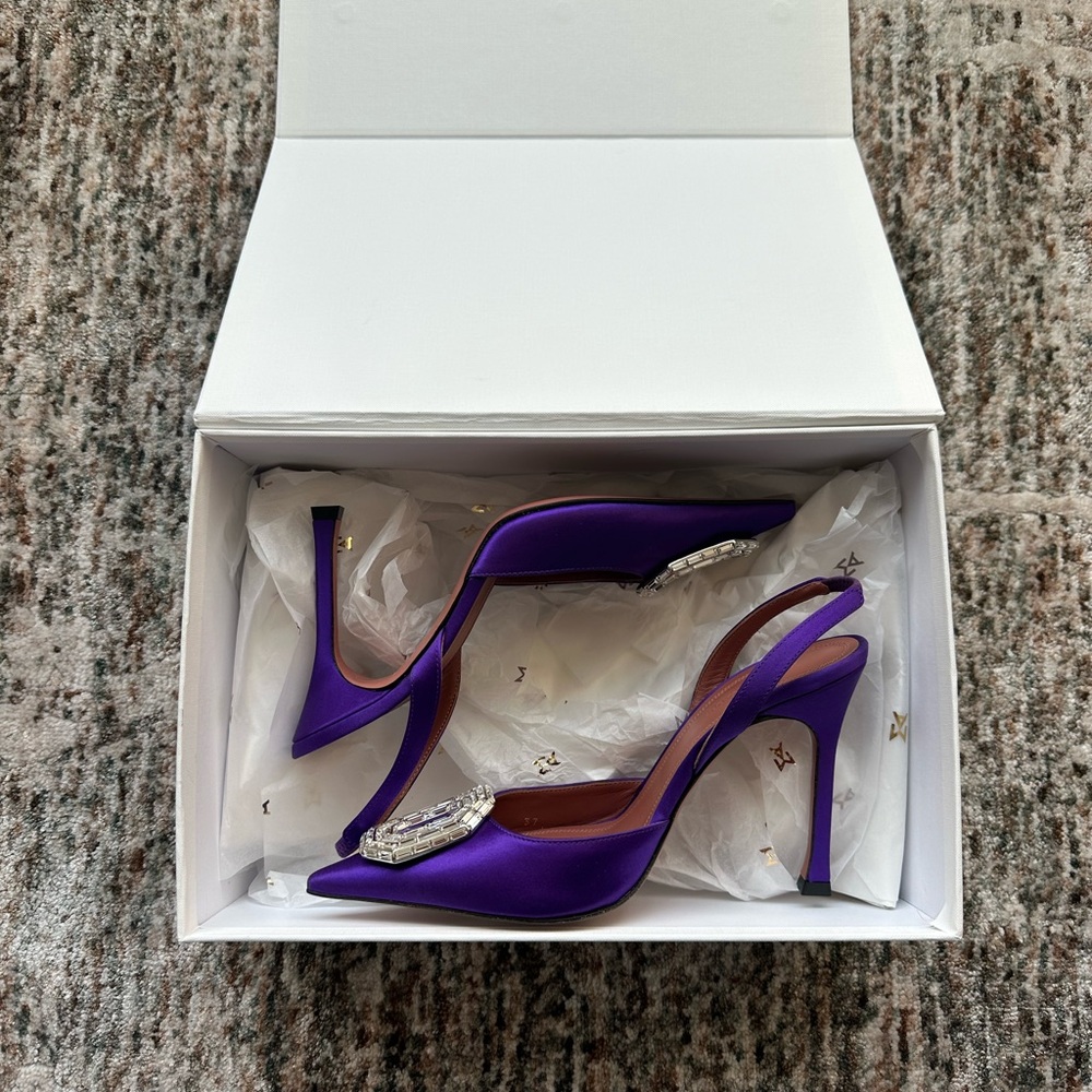 Amina Muaddi Dark Purple Camelia Sling Pumps - Picture 3 of 4